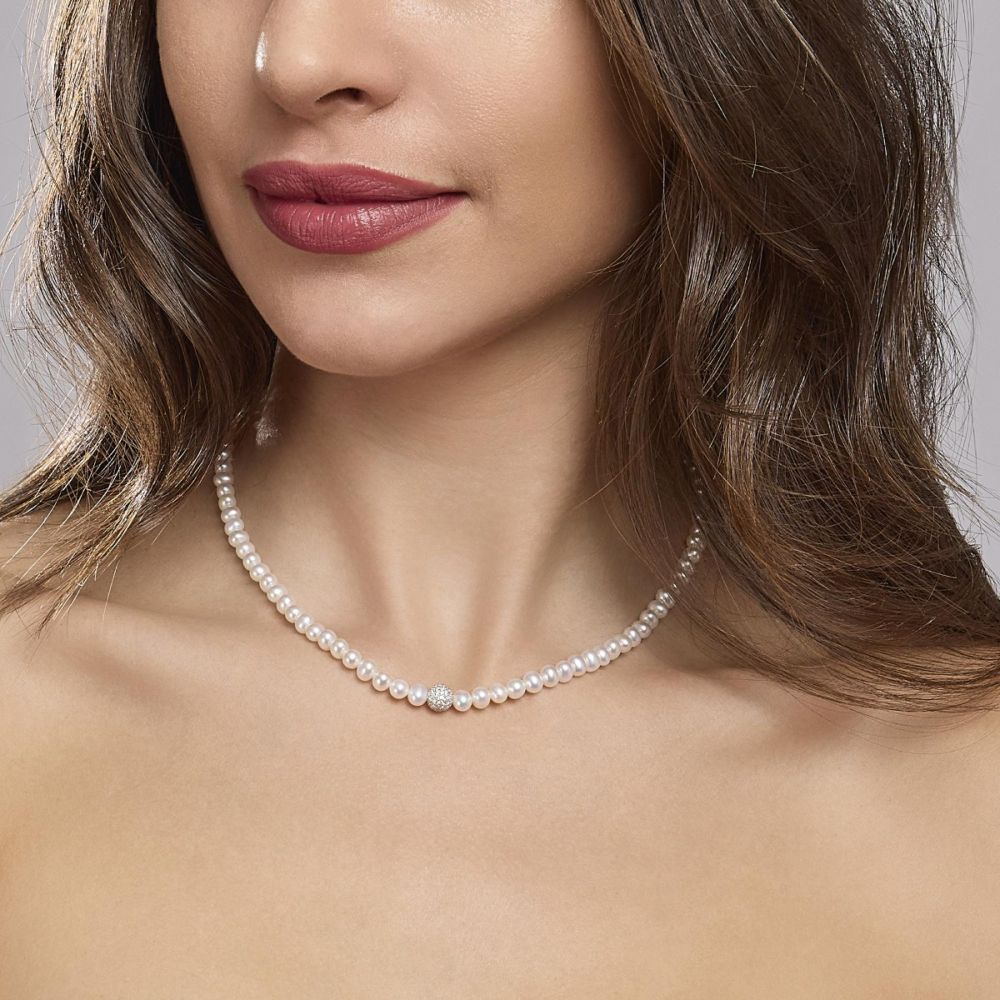 Mabina Collana Donna Argento Perle e Sfera Zirconata