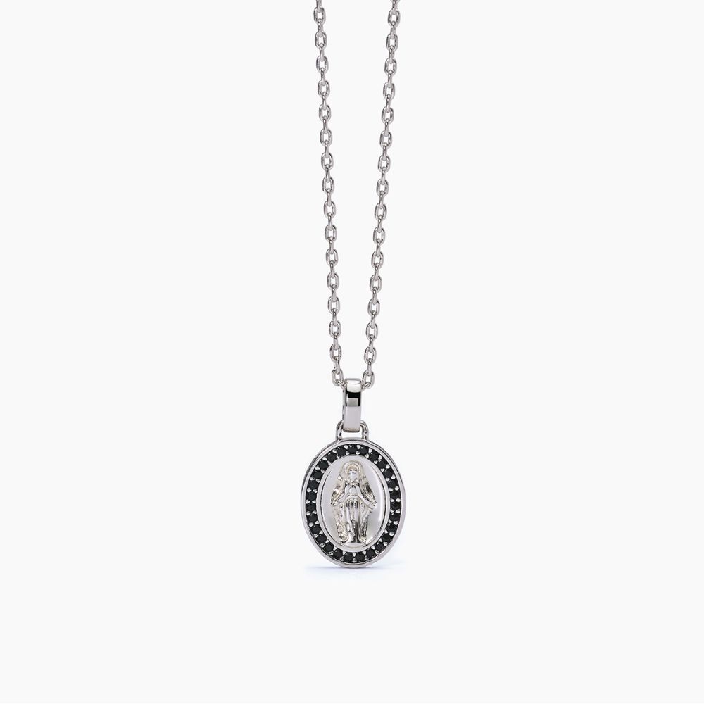 Mabina Collana Argento Rodiato Pendente Zirconi Neri