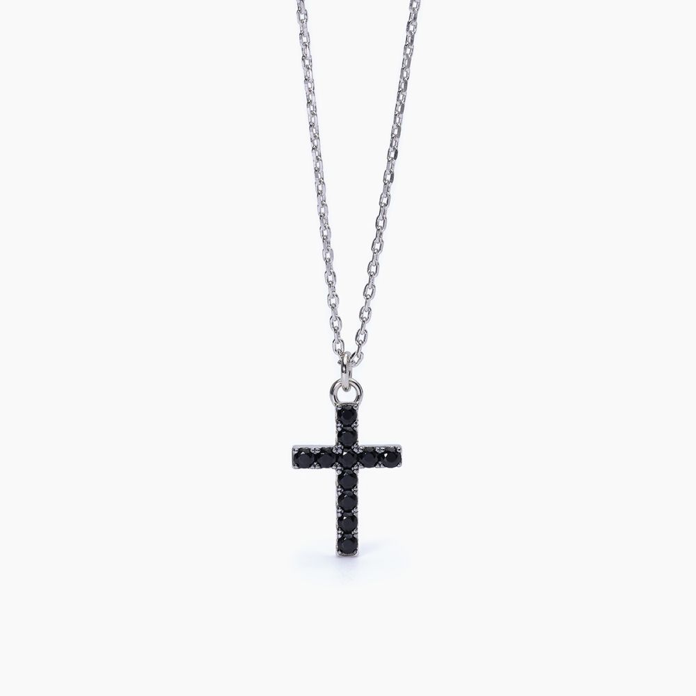 Mabina Collana Argento Rodiato Croce Zirconi Neri