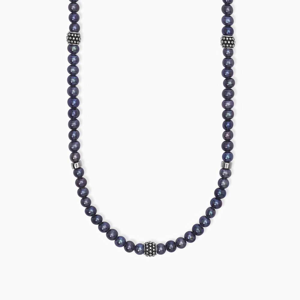 Mabina Collana Argento Rodiato Perle Nere