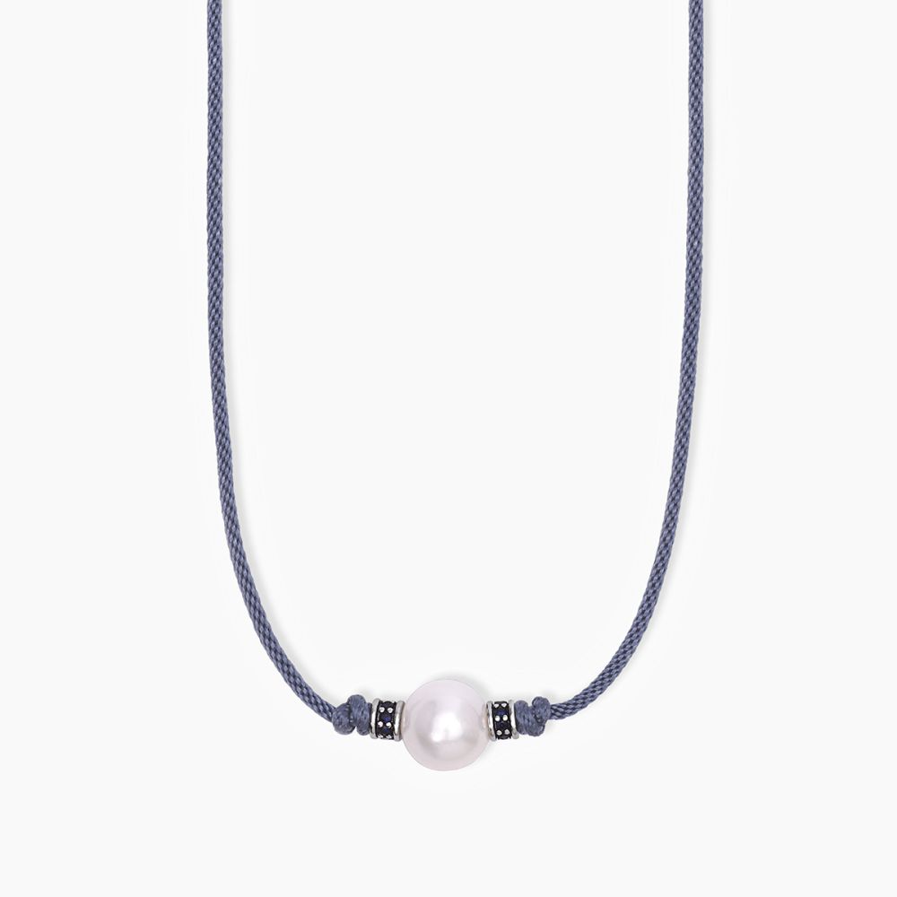 Mabina Collana Argento Cordino Blu Perla Bianca
