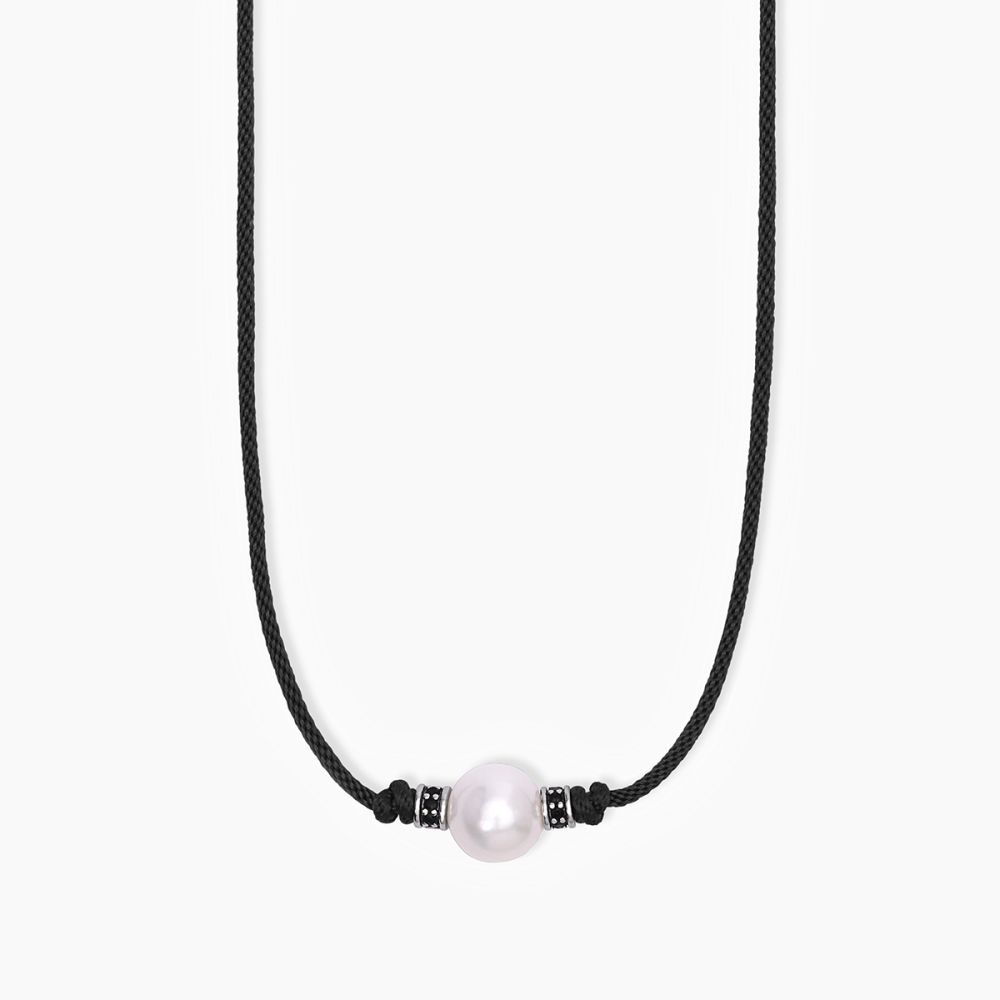 Mabina Collana Argento Cordino Nero Perla Bianca