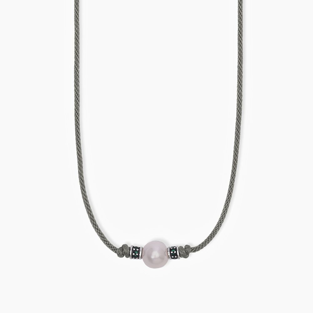 Mabina Collana Argento Cordino Verde Perla Grigia