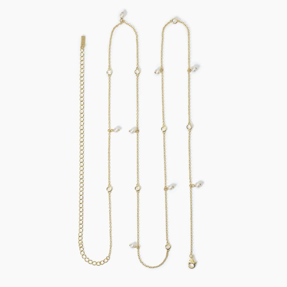 Mabina Catena GIrovita Argento Gold con Perle