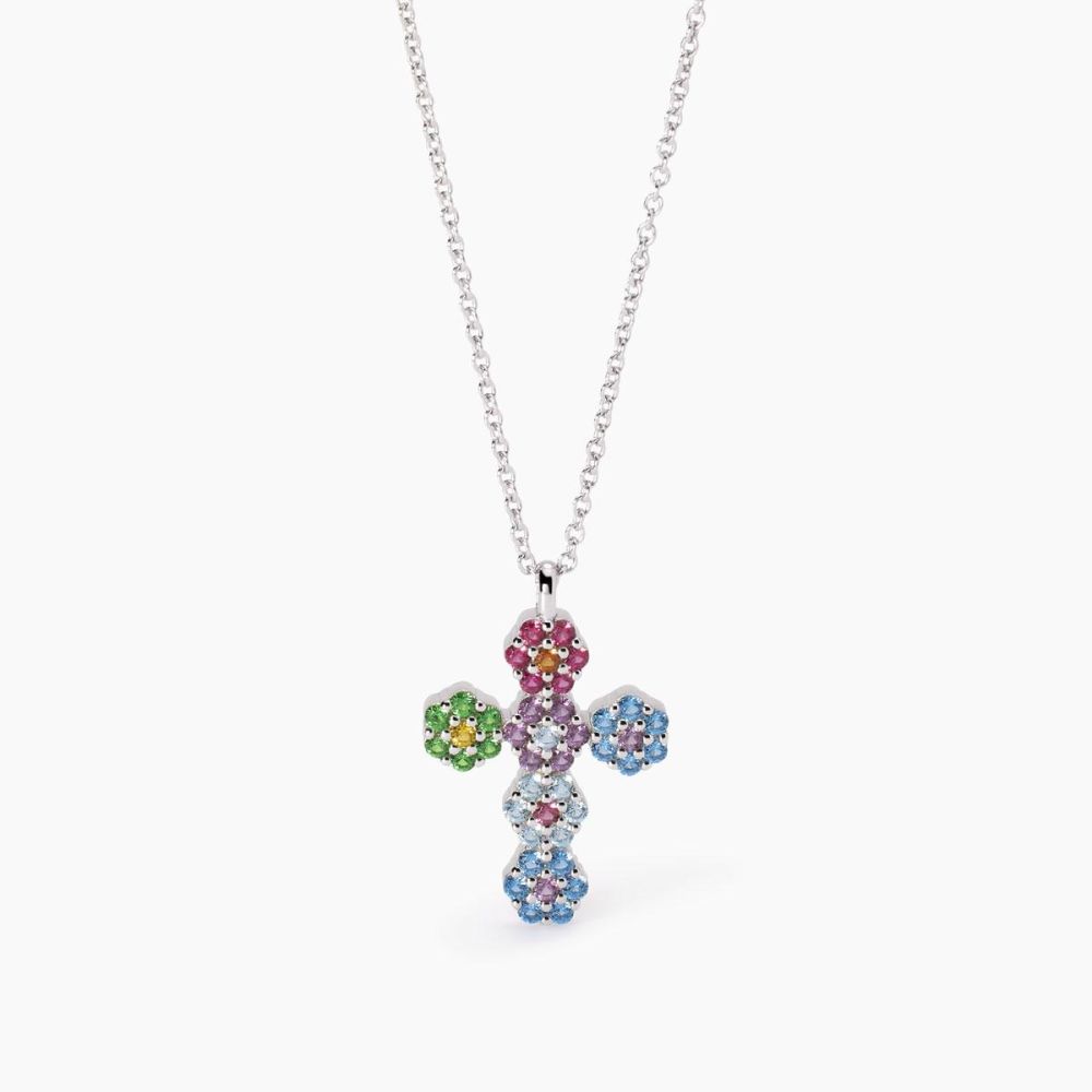 Mabina Collana Argento Croce Multicolor