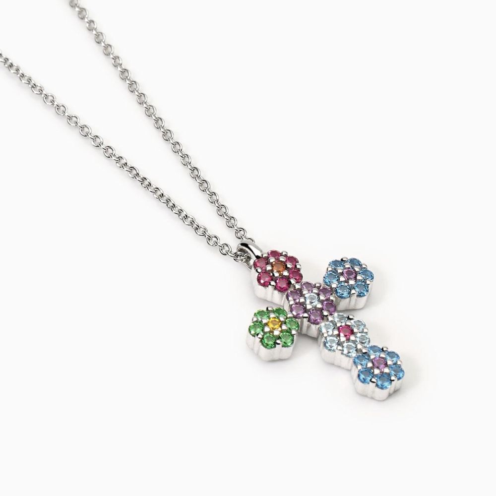 Mabina Collana Argento Croce Multicolor