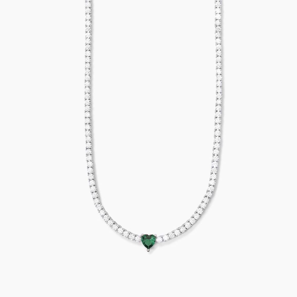 Mabina Collana Tennis Argento Cuore Verde