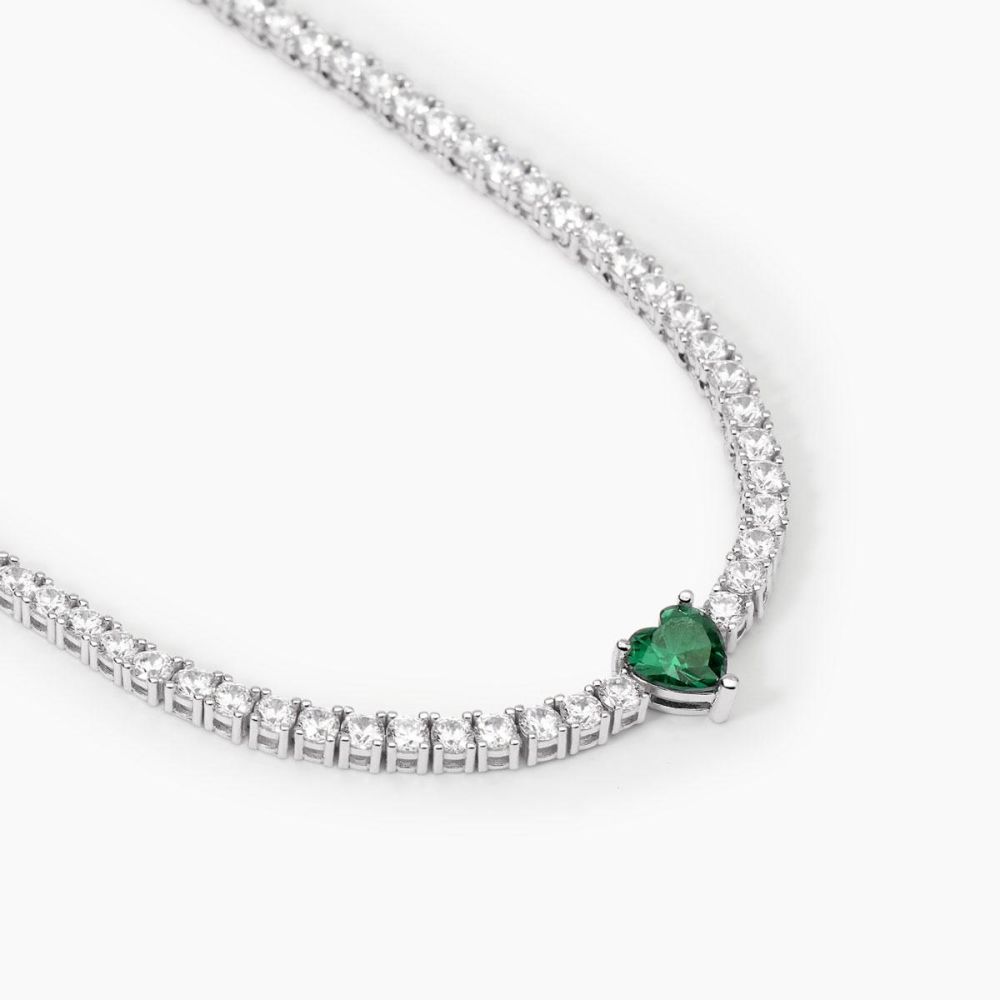 Mabina Collana Tennis Argento Cuore Verde