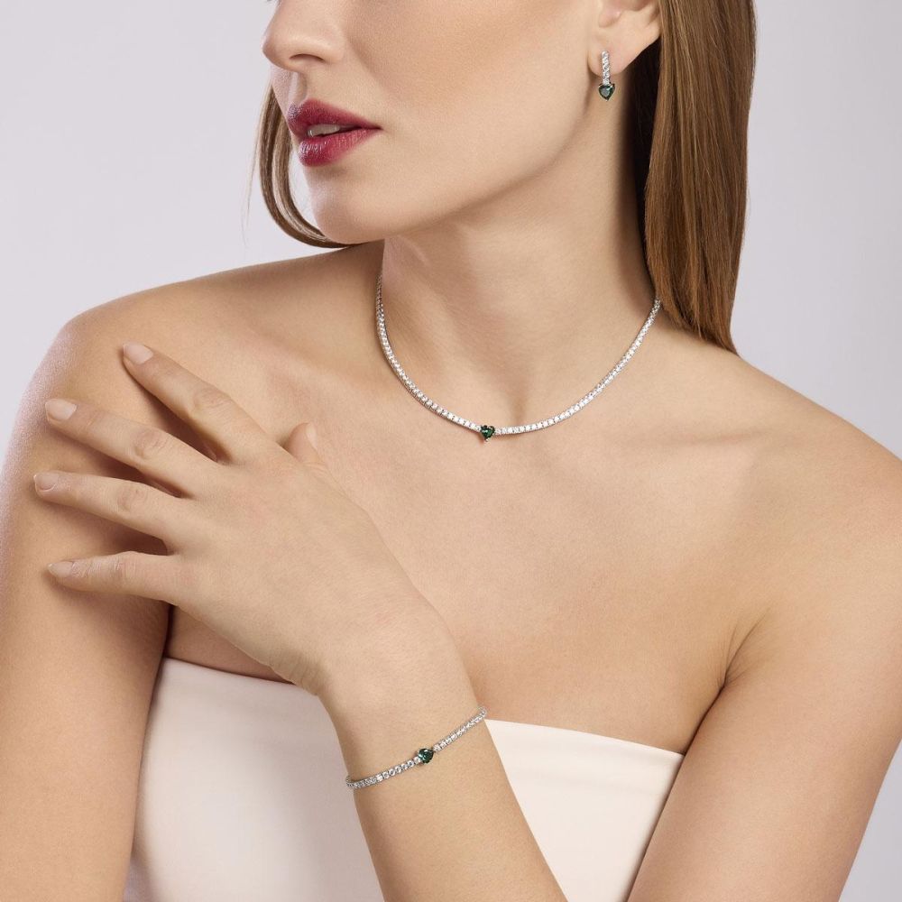 Mabina Collana Tennis Argento Cuore Verde