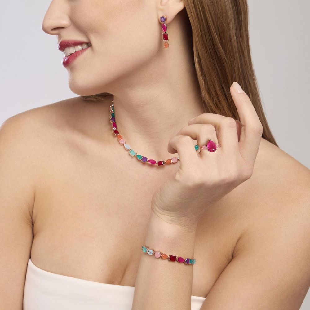 Mabina Collana Argento Rosè Fusion Stone Multicolor