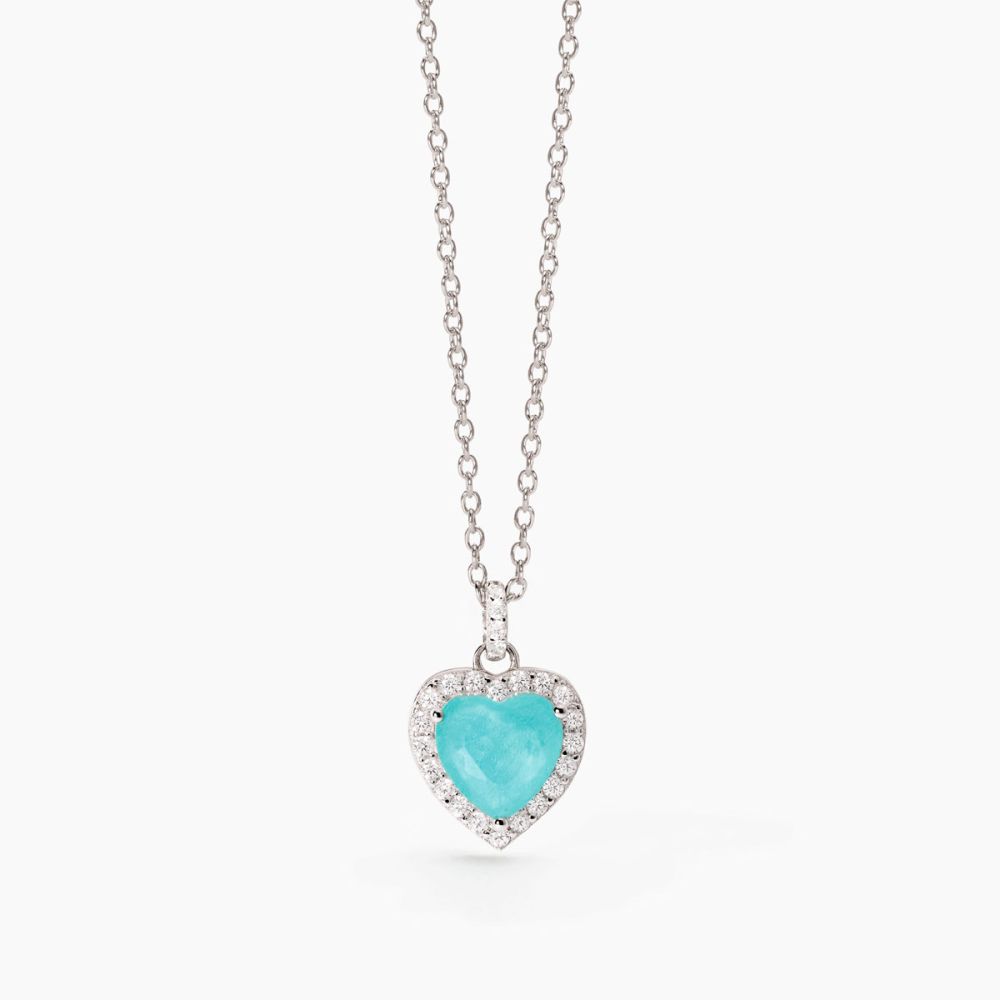 Mabina Collana Argento Cuore Glass Azzurro