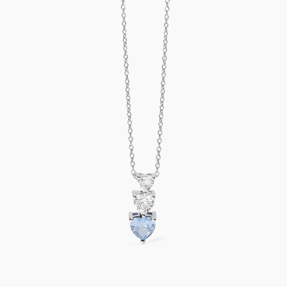 Mabina Collana Argento Cuori Acquamarina e Bianchi