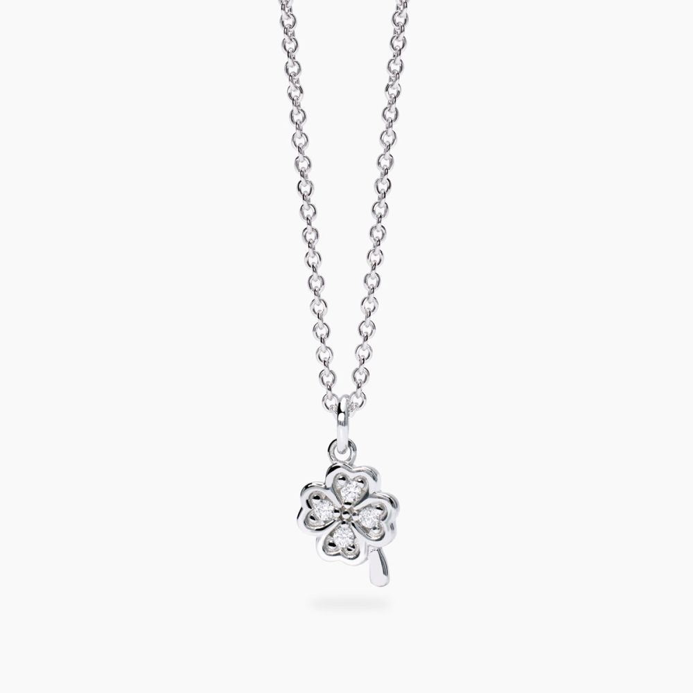 Mabina Collana Argento Quadrifoglio Diamanti Lab Grown 0.01 ct