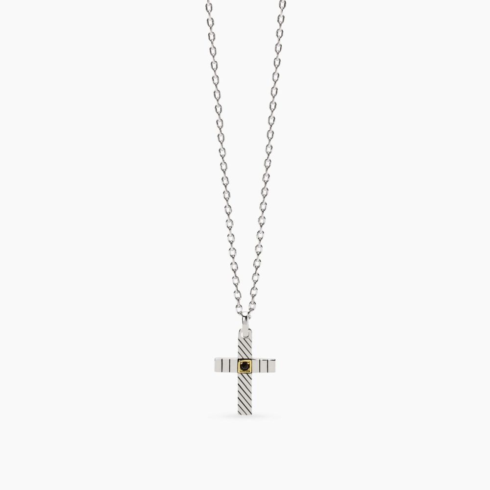 Mabina Collana Argento Croce e Zircone Nero