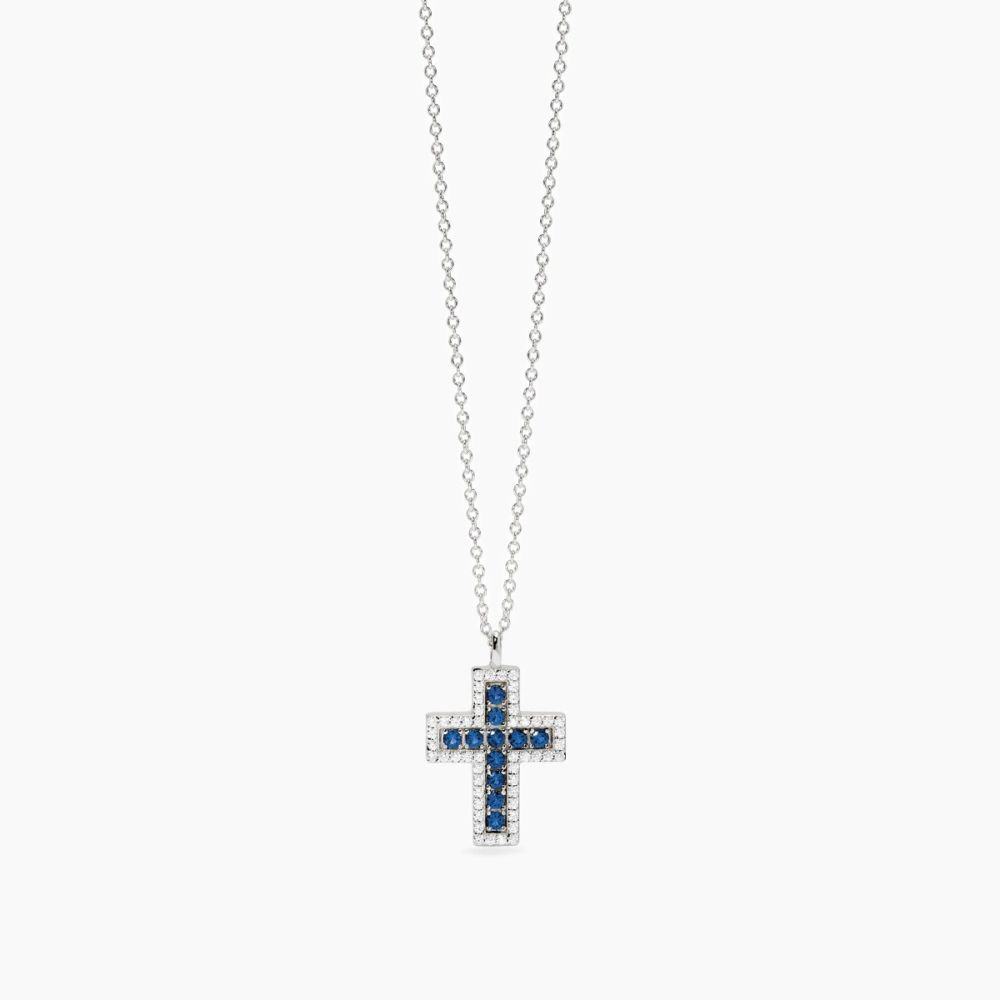 Mabina Collana Argento Croce Zirconi Blu e Bianchi