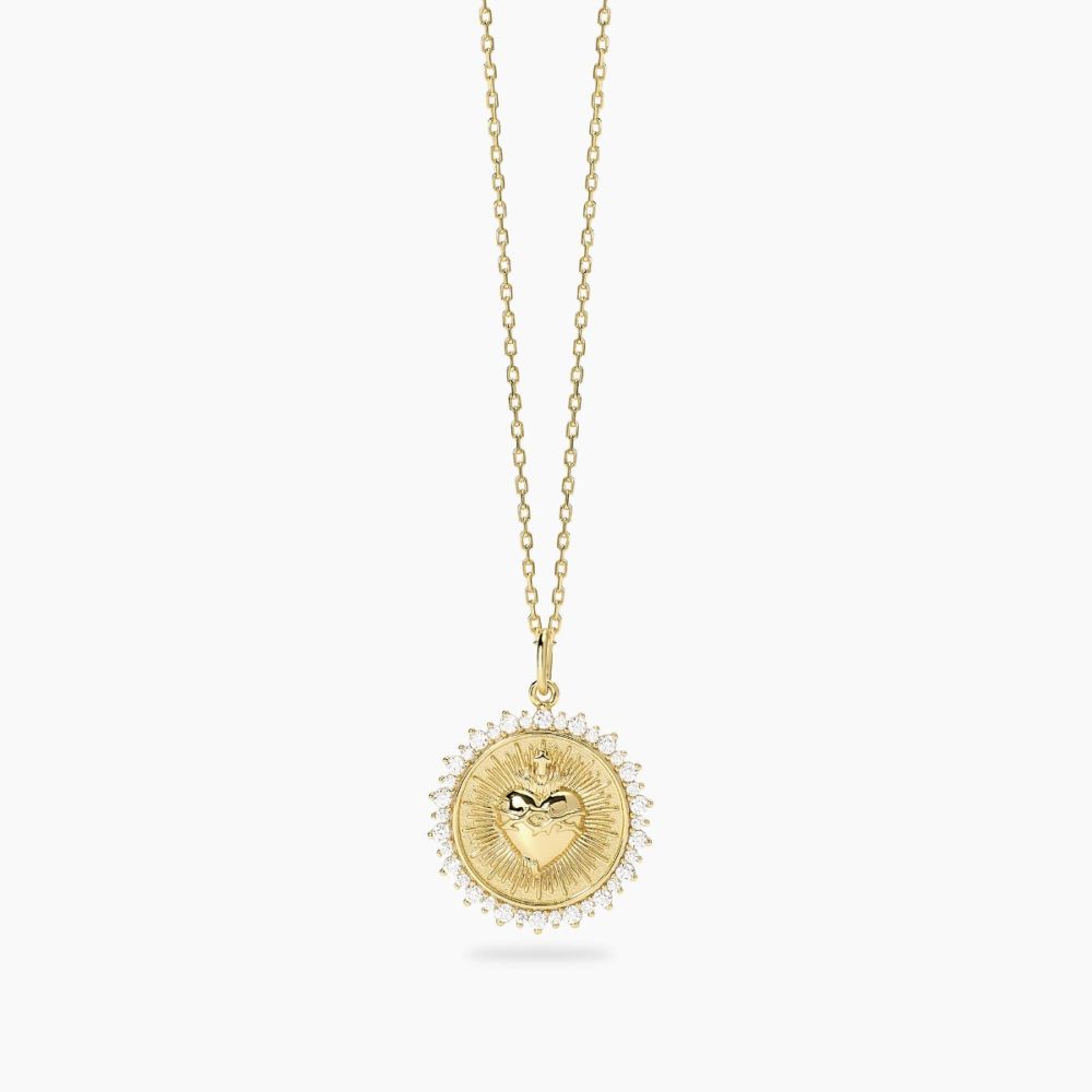 Mabina Collana Argento Gold Sacro Cuore e Zirconi