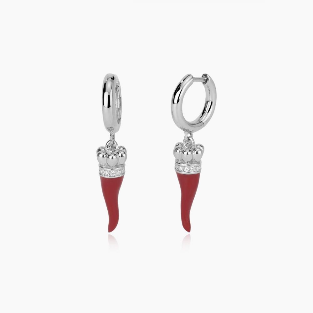 Mabina Orecchini Cerchio Argento Con Cornetti Rossi