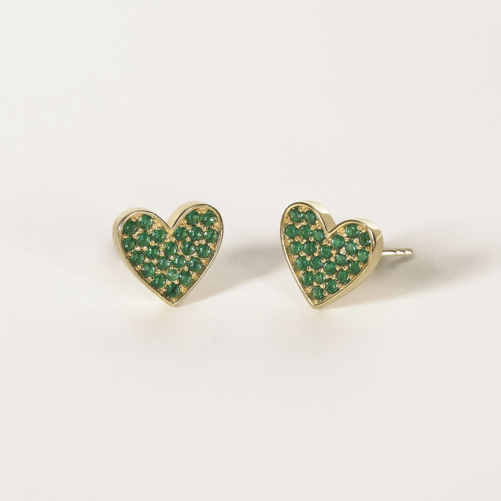 Mabina Orecchini Donna Argento Gold Cuore Smeraldi Sintetici