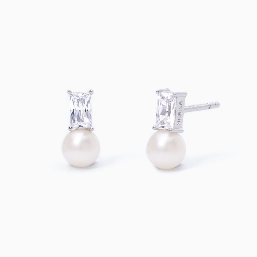 Mabina Orecchini Donna Argento Perla e Zircone Baguette