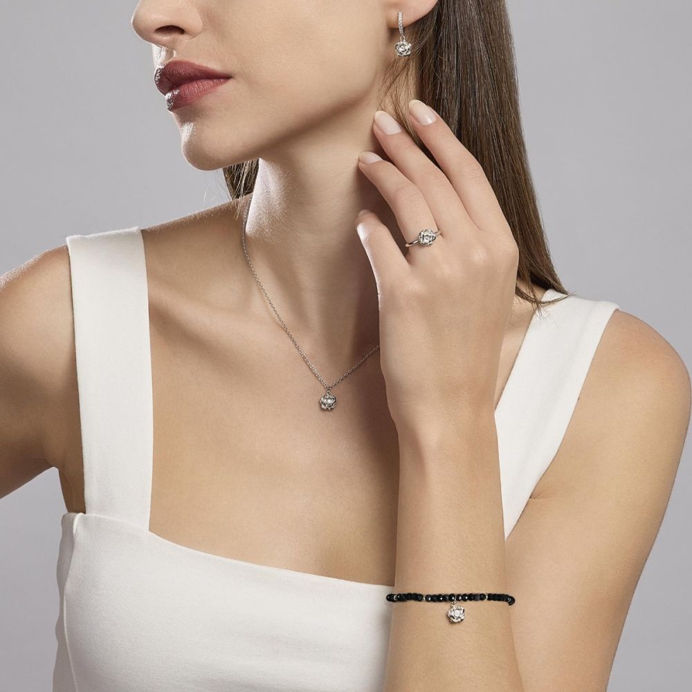 Mabina Orecchini Cerchio Argento con Rosa 