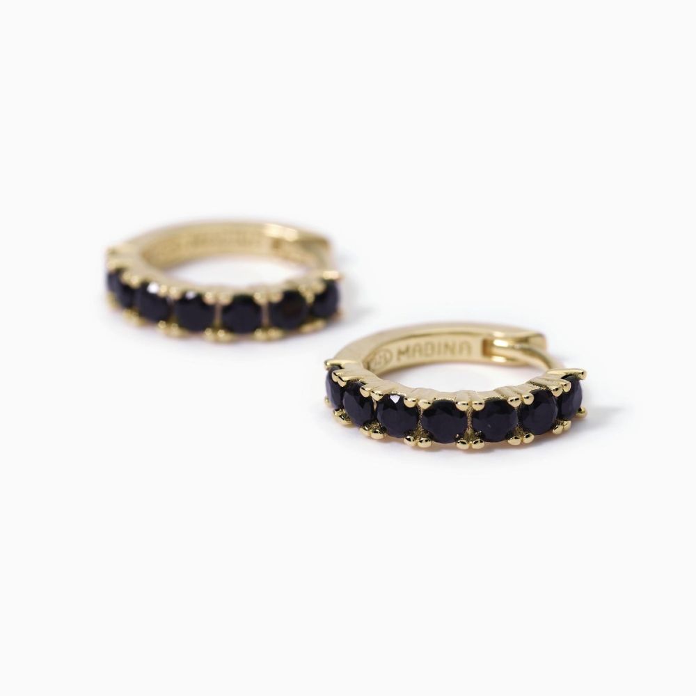 Mabina Orecchini Cerchio Argento Dorato Zirconi Neri