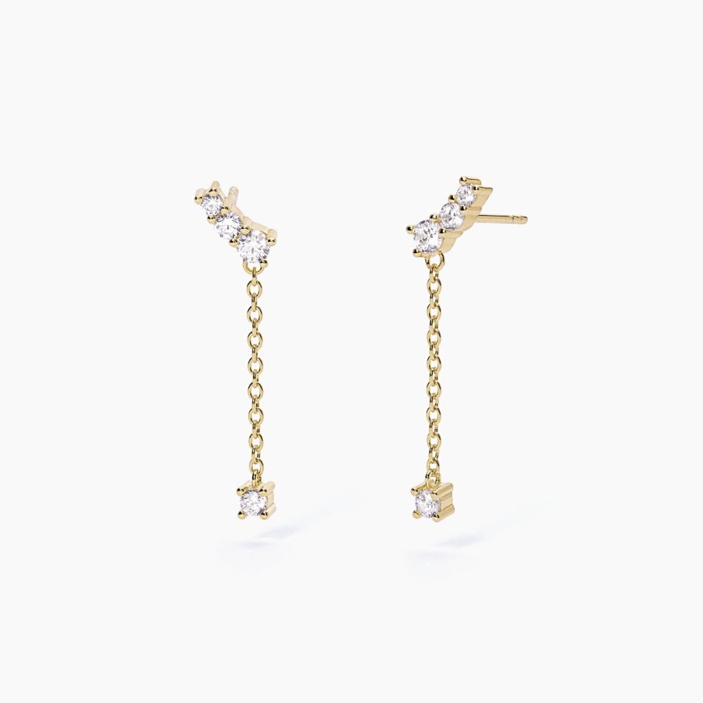 Mabina Orecchini Pendenti Argento Gold 4 Zirconi