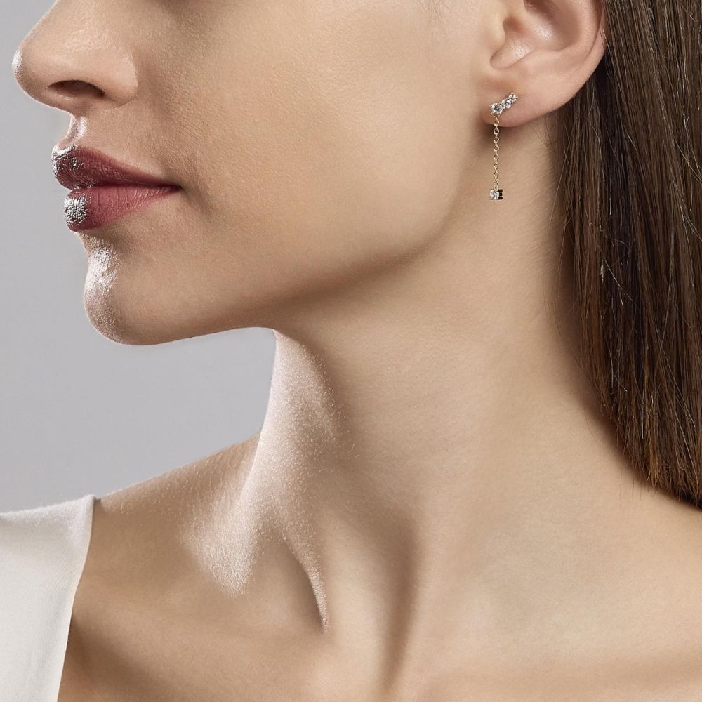 Mabina Orecchini Pendenti Argento Gold 4 Zirconi