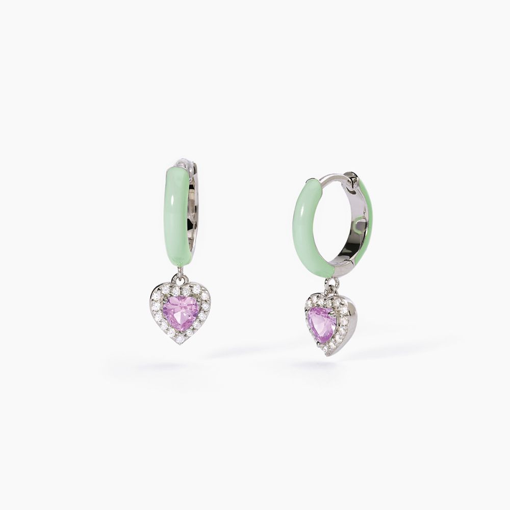 Mabina Cerchio Argento Smalto Verde e Zircone Rosa