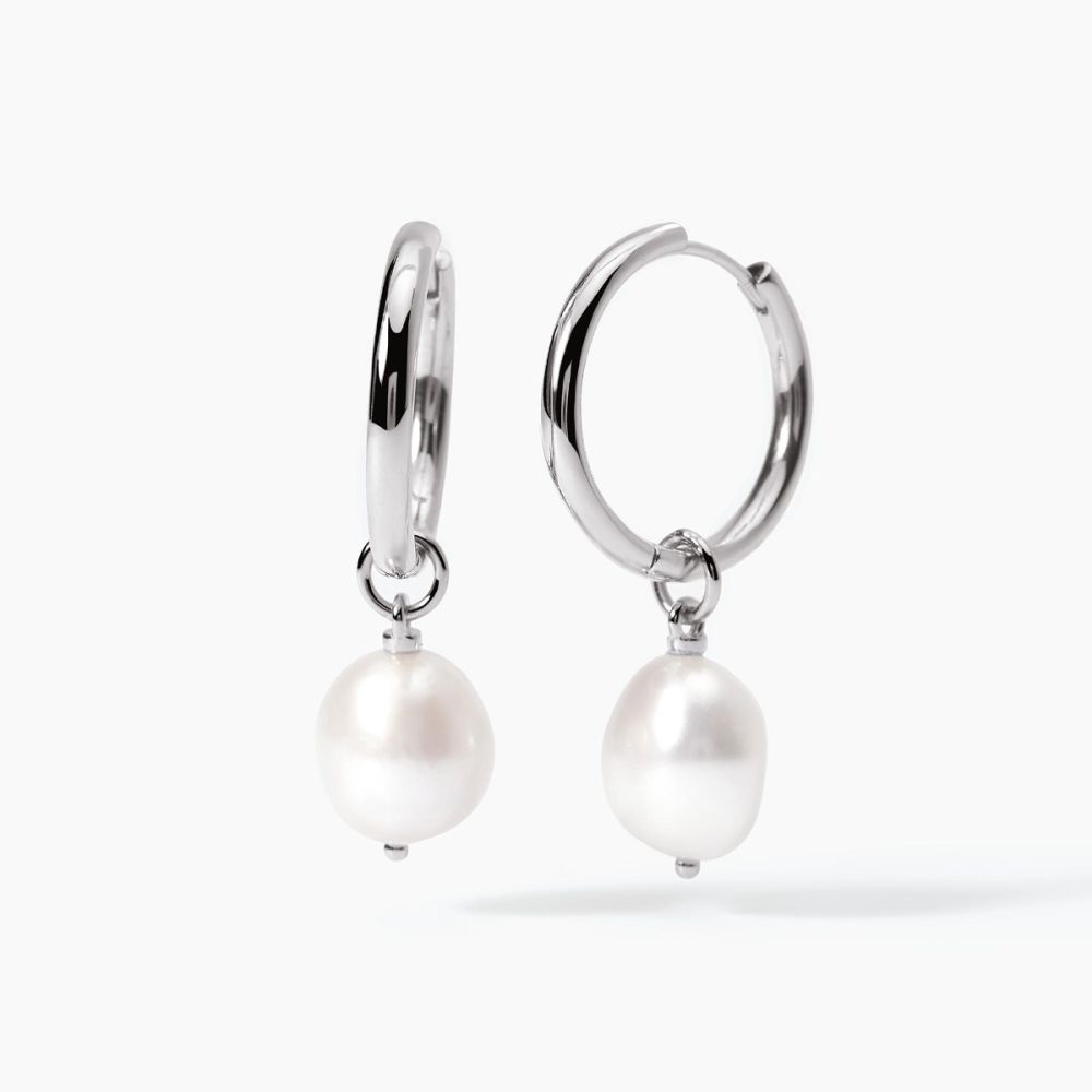 Mabina Orecchini Cerchio Argento Perle Bianche