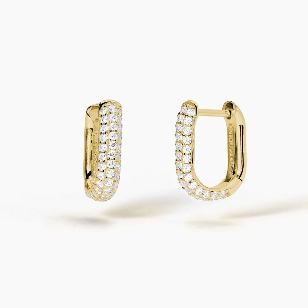 Mabina Orecchini Ovali Argento Gold Zirconi Bianchi