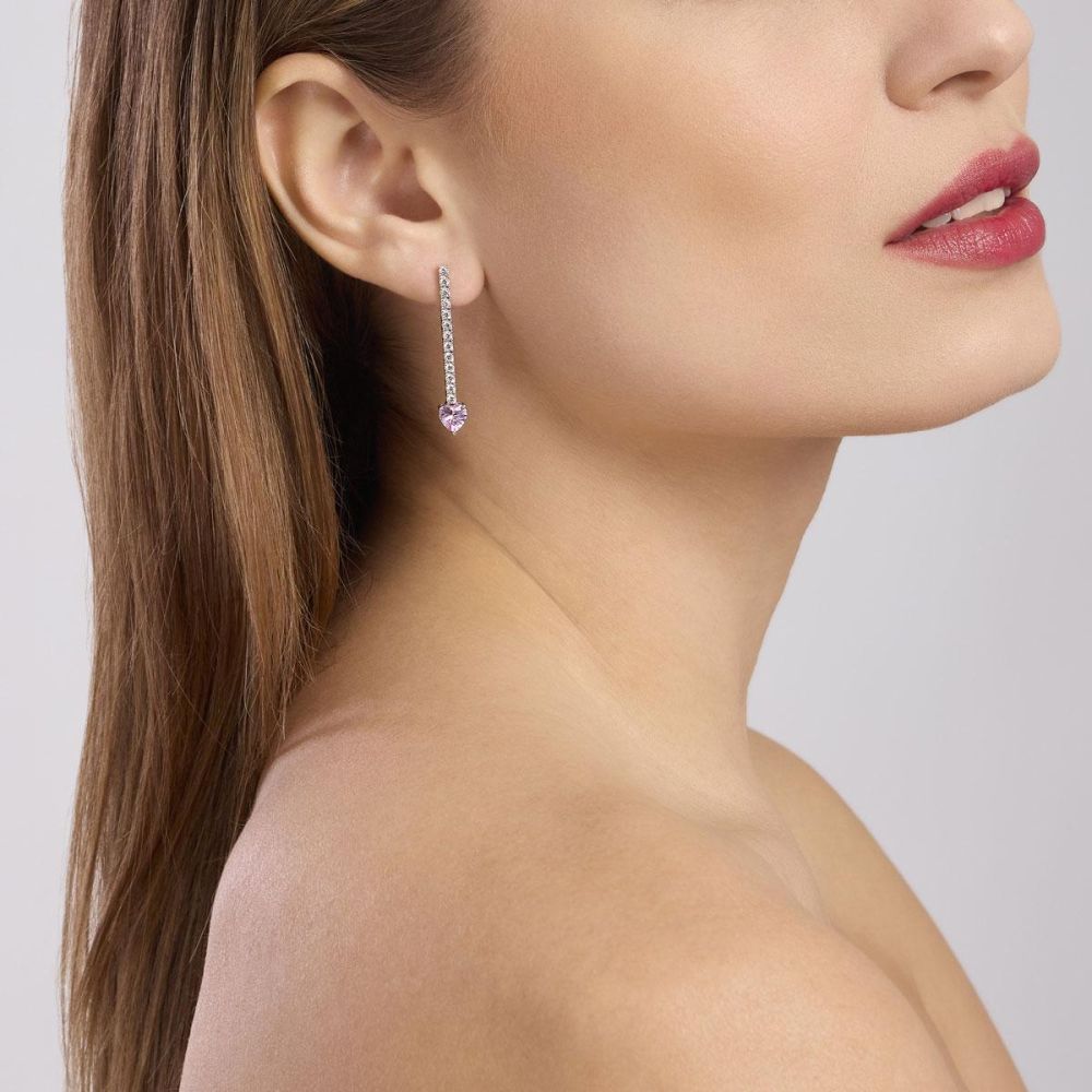 Mabina Orecchini Argento con Zirconi e Cuore Rosa