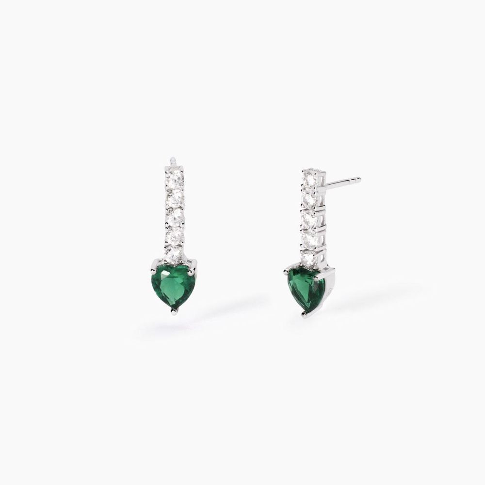 Mabina Orecchini Argento con Zirconi e Cuore Verde