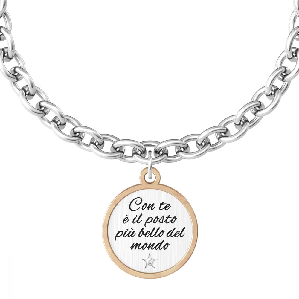 Kidult Bracciale Donna Rolò Acciaio Tondo Con Cuore Rosè Love