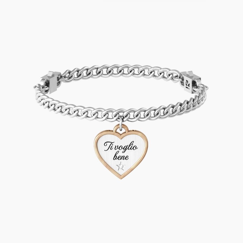 KIdult Bracciale Catena Acciaio Cuore Ti Voglio Bene Love
