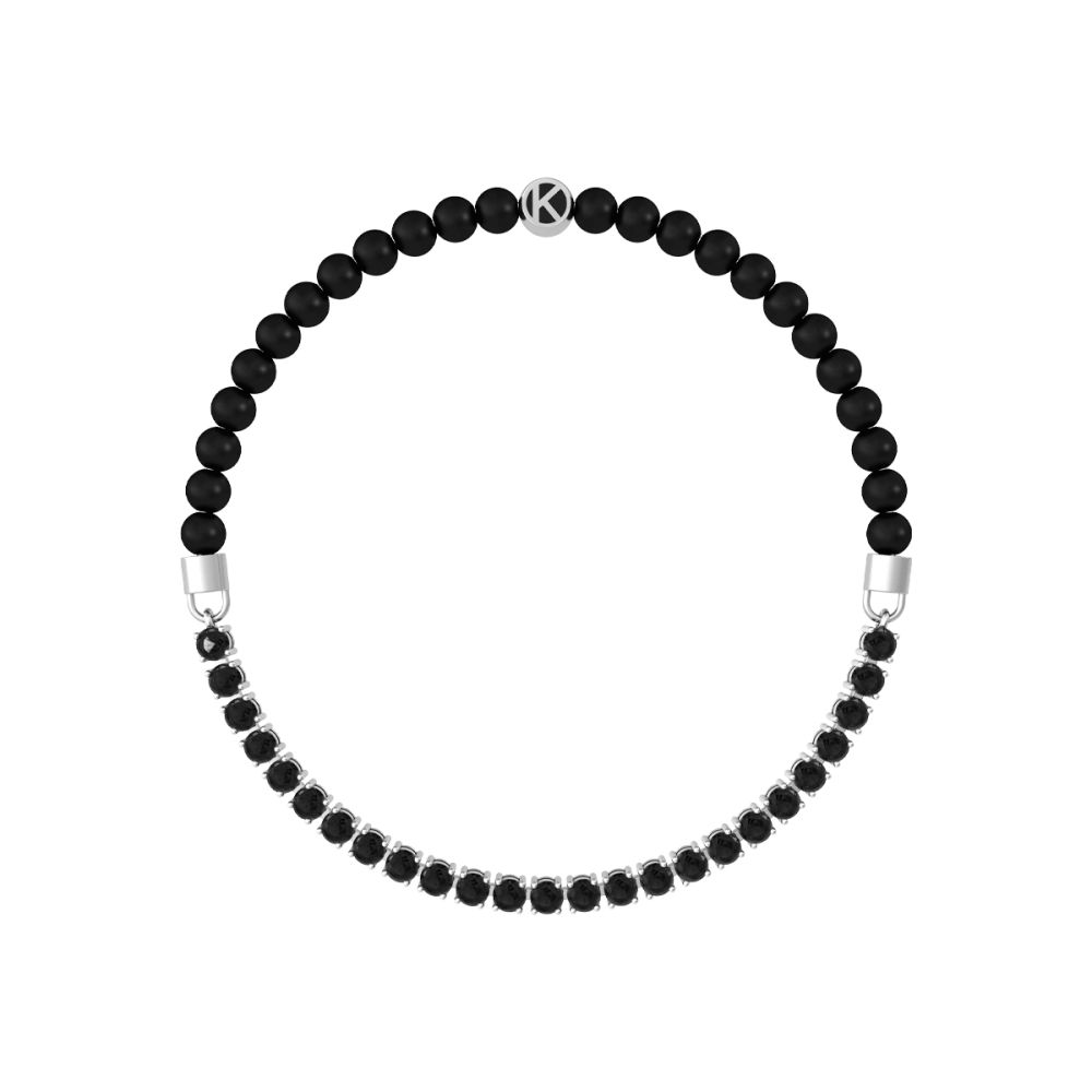 Kidult Bracciale Elastico Agata Nera e Zirconi Symbols