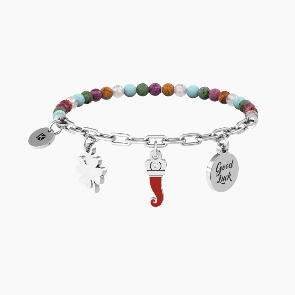 Kidult Bracciale Acciaio e Pietre Multi Portafortuna Symbols