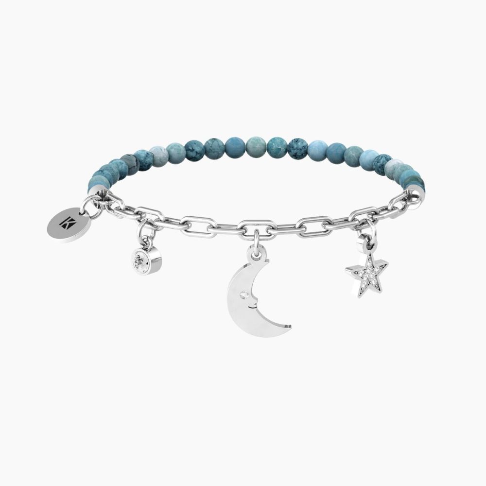 Kidult Bracciale Acciaio Agata Azzurra Luna e Stella Symbols