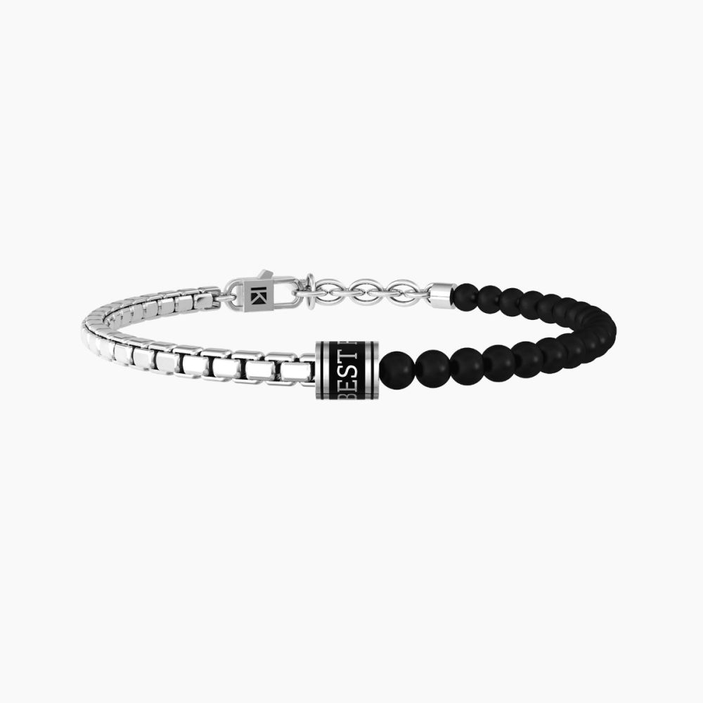 Kidult Bracciale Acciaio e Agata Nera Friendship