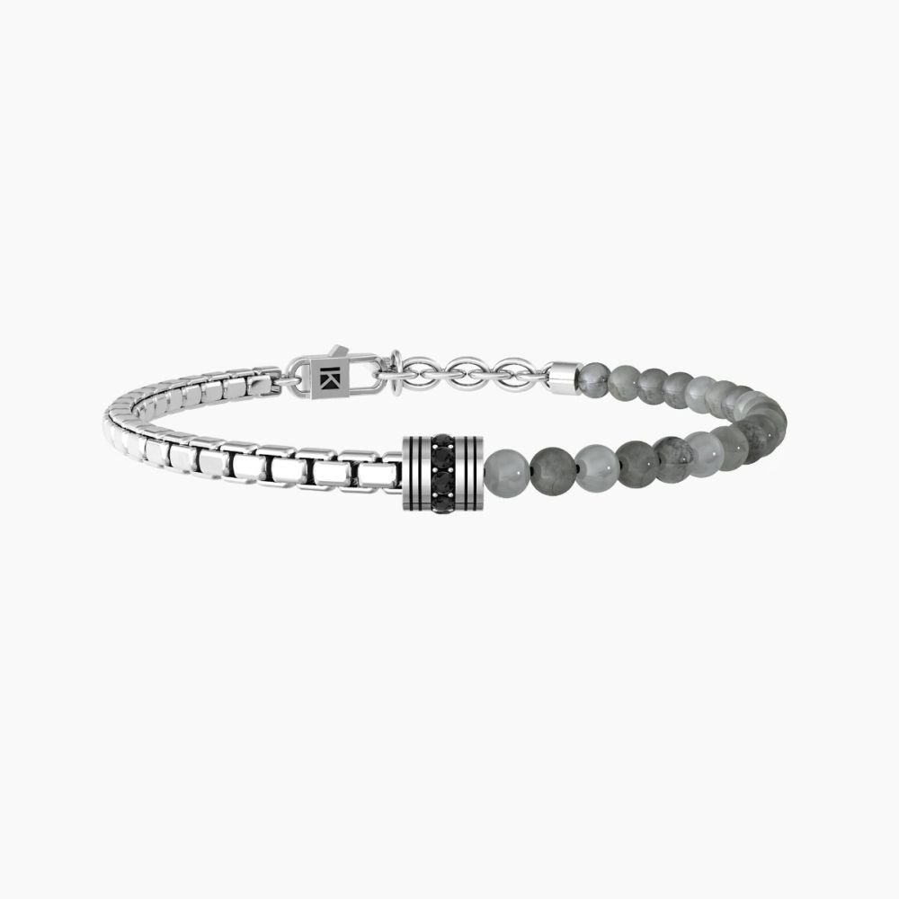 Kidult Bracciale Acciaio e Agata Grigia Energy Stone