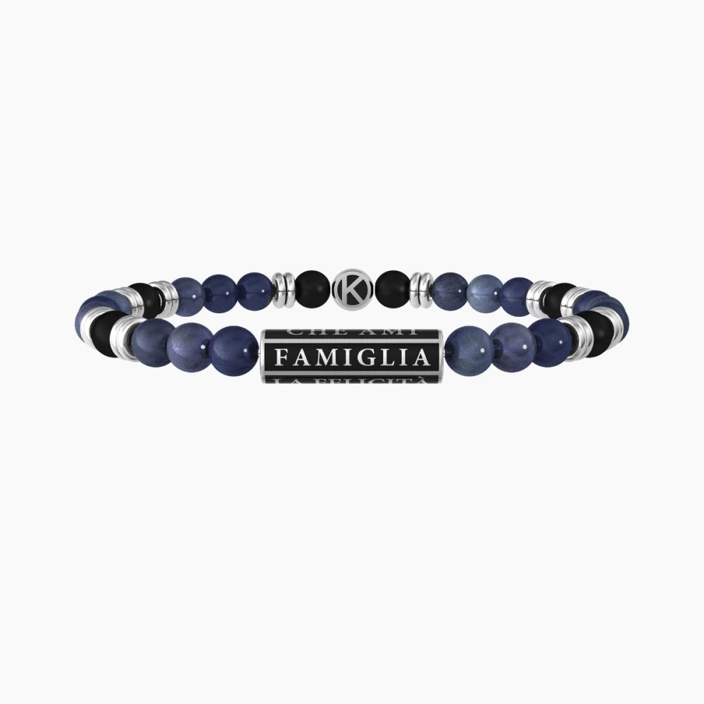 Kidult Bracciale Elastico Pietre Blu e Agata Nera Family