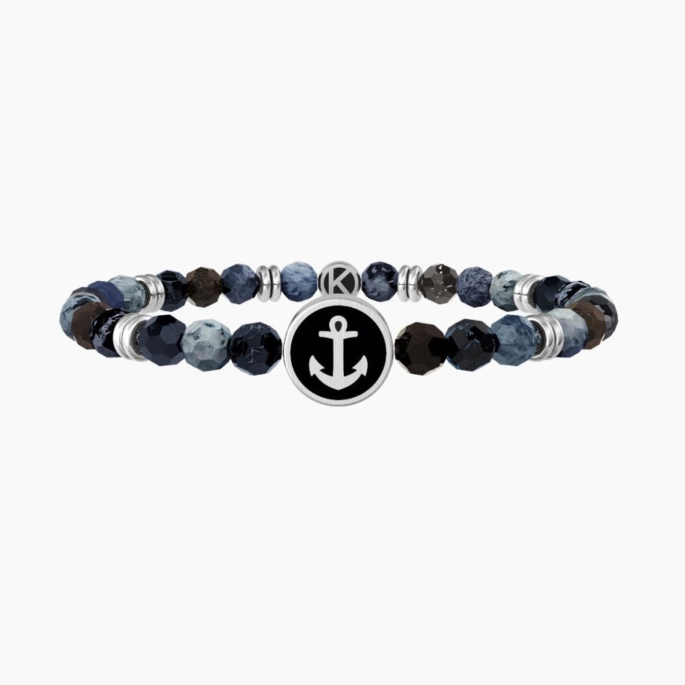 Kidult Bracciale Elastico Agata Blu e Ancora Family