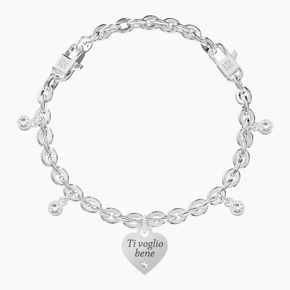 Kidult Bracciale Acciaio Cuore e Cristalli Love