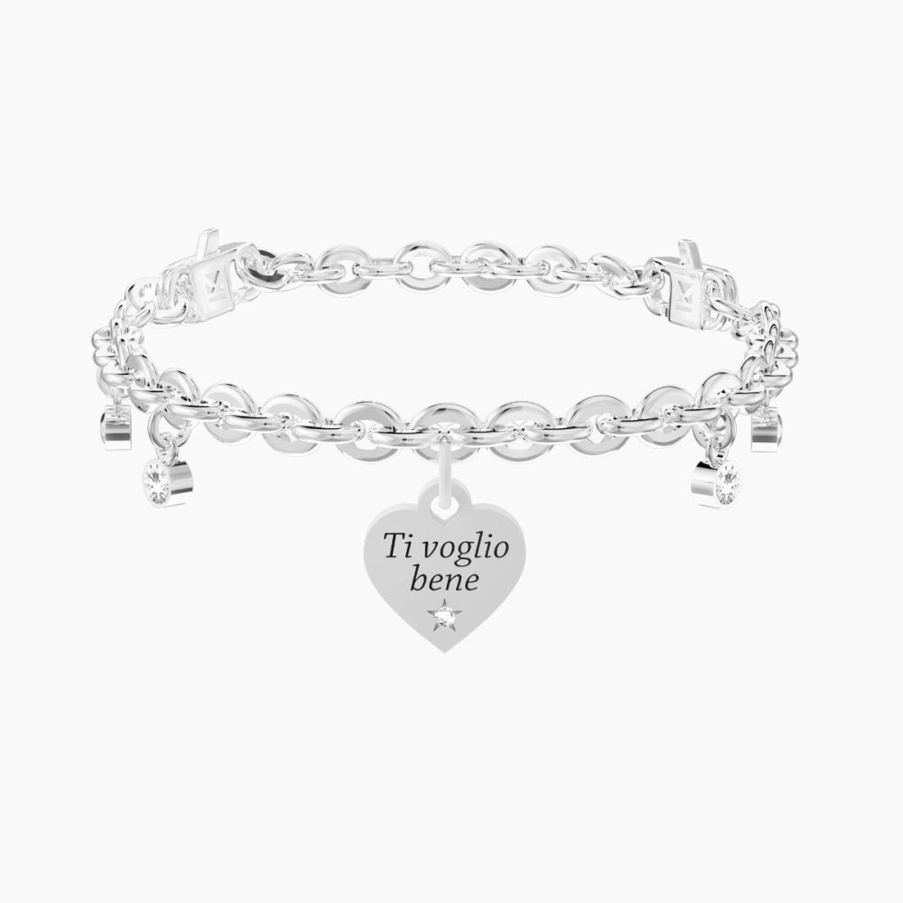 Kidult Bracciale Acciaio Cuore e Cristalli Love