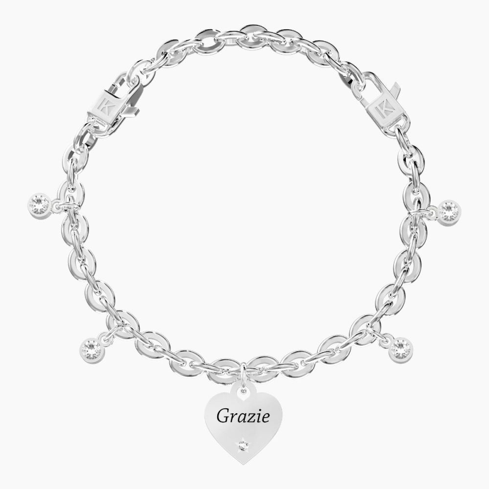 Kidult Bracciale Acciaio Cuore e Cristalli Love