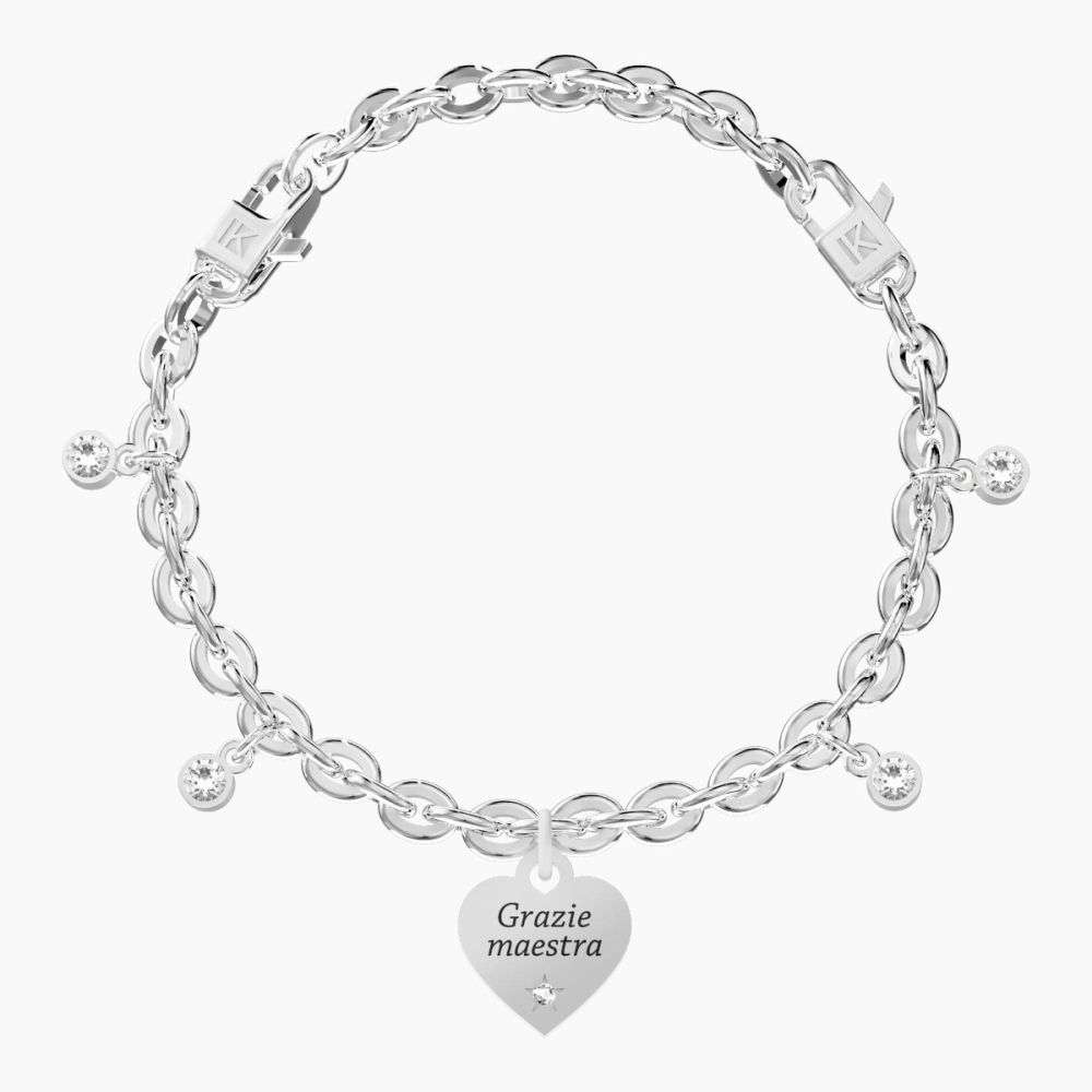 Kidult Bracciale Acciaio Cuore e Cristalli Love