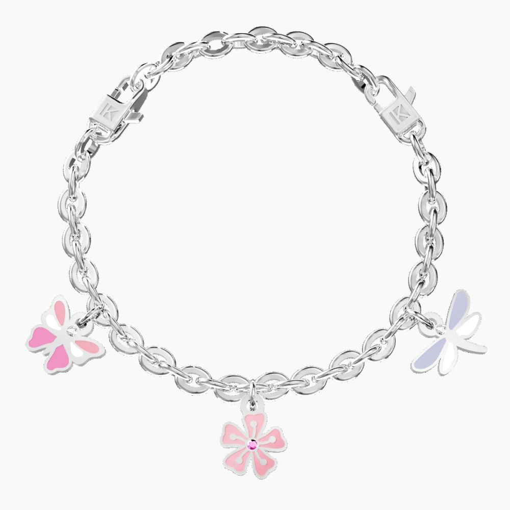 Kidult Bracciale Acciaio Farfalla Fiore e Libellula Symbols