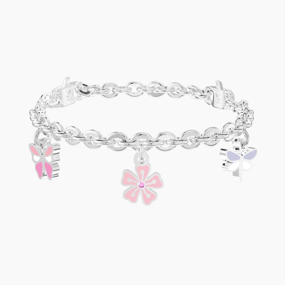 Kidult Bracciale Acciaio Farfalla Fiore e Libellula Symbols