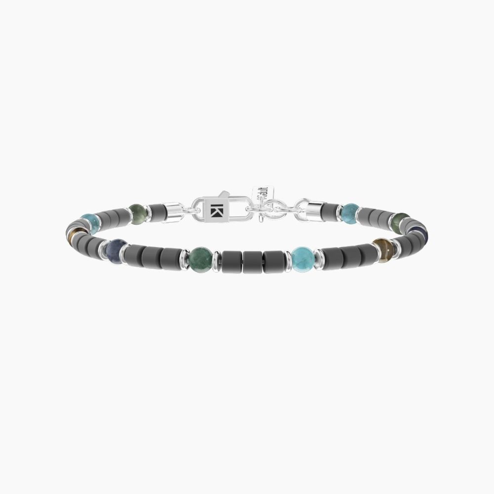 Kidult Bracciale Acciaio Ematite e Pietre Friendship