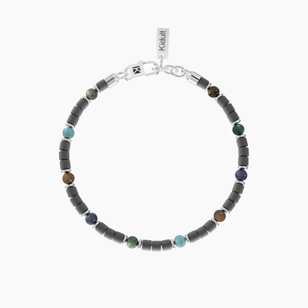 Kidult Bracciale Acciaio Ematite e Pietre Friendship