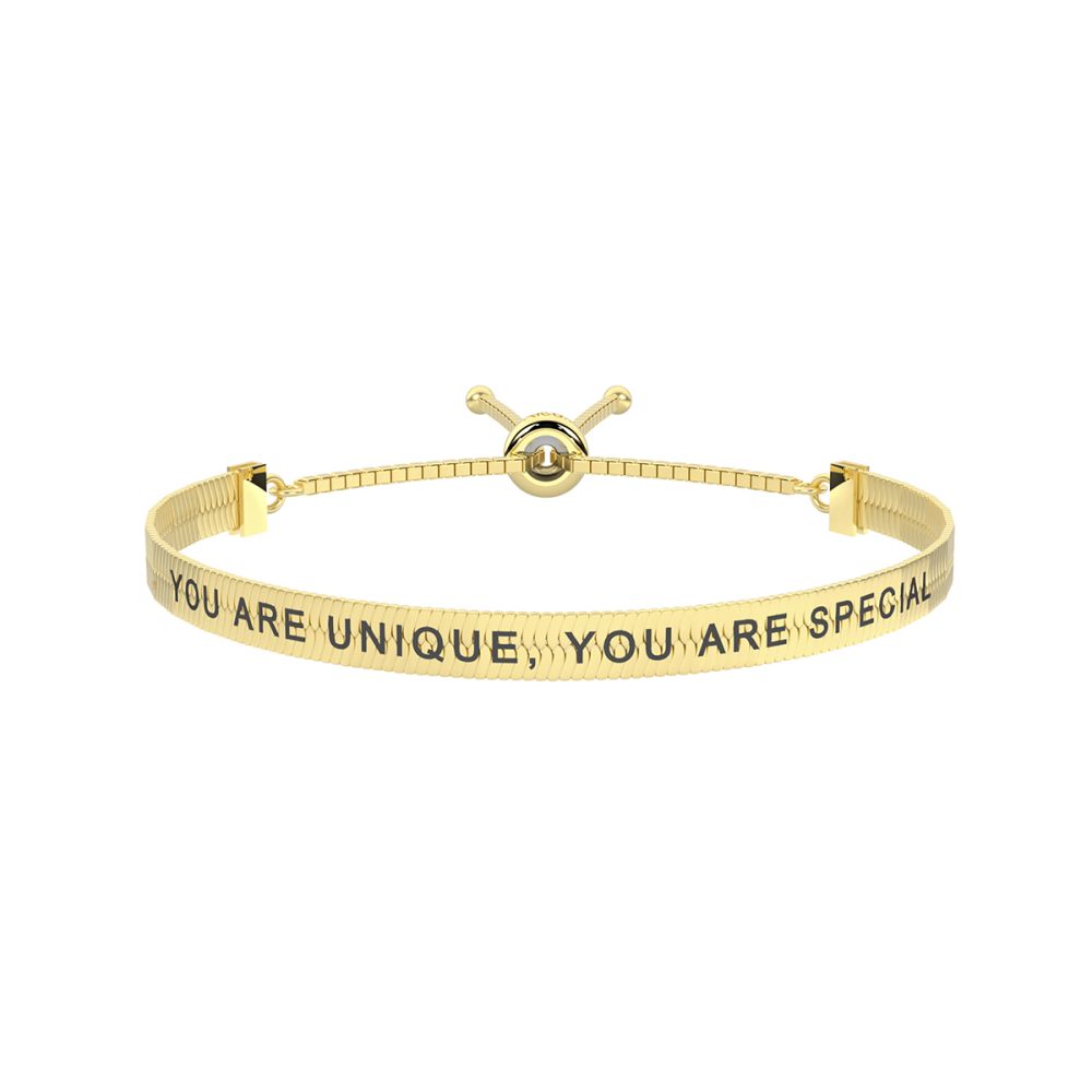 KIdult Bracciale Acciaio Gold Maglia Piatta con Scritta